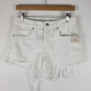 New We The Free People Button Fly Distressed Frayed Hem Denim Jeans Shorts White